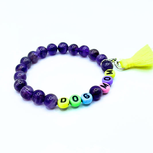 Dog Mom Mala Bracelet - Amethyst Beaded Bracelet