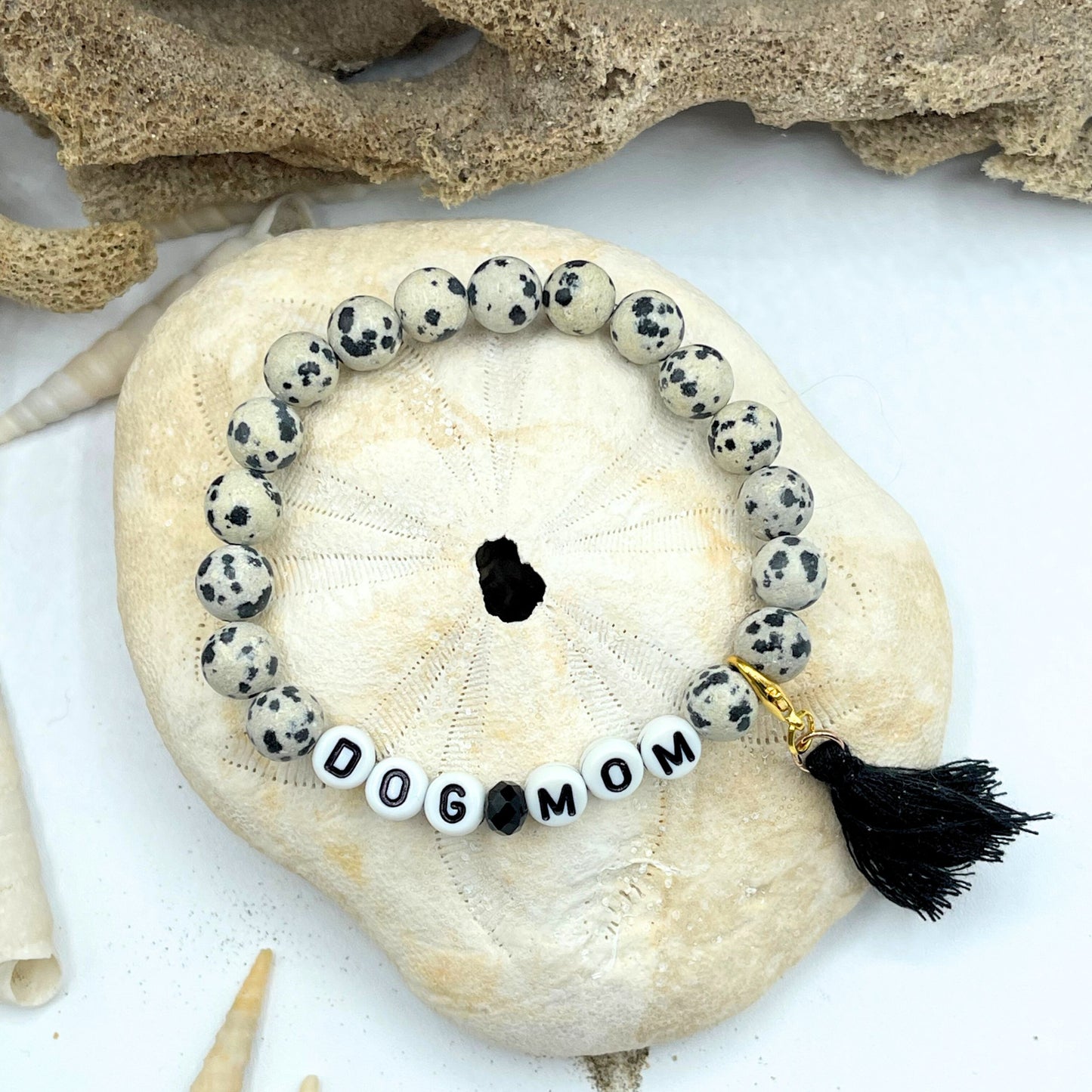 dog mom bracelet gift made of Dalmatian jasper