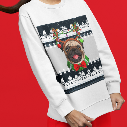  | Pug Christmas Crewneck | Pug Mom | Pug Sweatshirt | Ugly Xmas Sweater | Ugly Holiday Sweater | Xmas Party